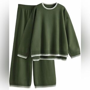 2 piece knit sweater set – cozy chic lounge set (top + wide leg pants)